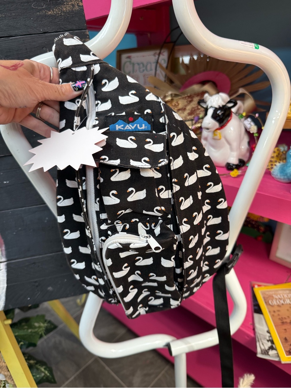 KAVU Black & White Swan Kids Sling Bag